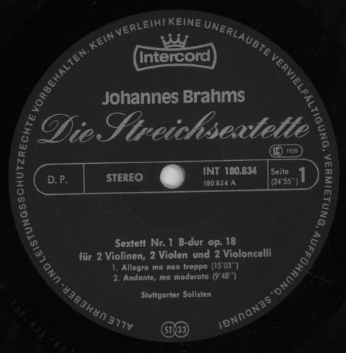Johannes Brahms String Sextet No. 1 Bm Op. 18 / String Sextet No. 2 Gm Op. 36 2-LP vinyl record set (Double LP Album) UK B102LST854265