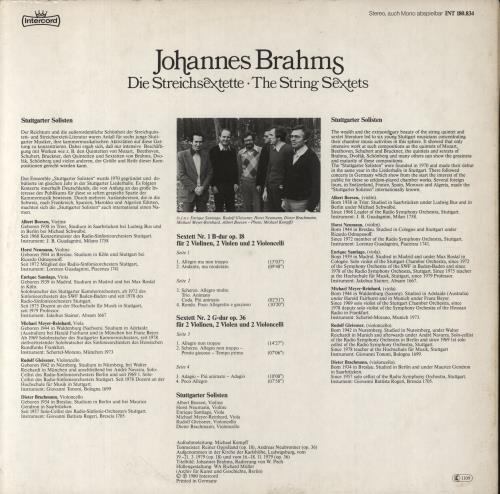 Johannes Brahms String Sextet No. 1 Bm Op. 18 / String Sextet No. 2 Gm Op. 36 2-LP vinyl record set (Double LP Album) UK B102LST854265