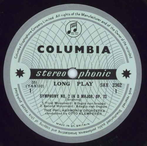 Johannes Brahms Symphony No 2 In D Major / Tragic Overture - 1st vinyl LP album (LP record) UK B10LPSY811923