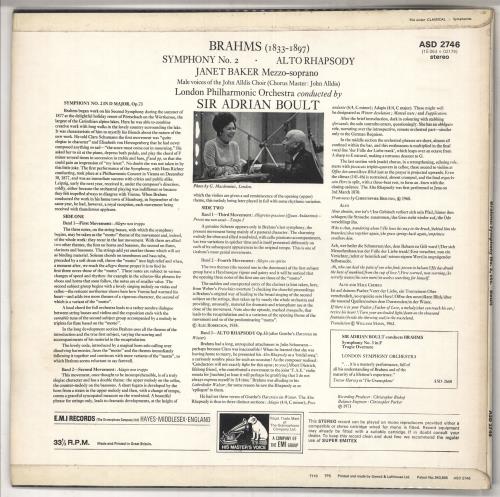 Johannes Brahms Symphony No. 2 & Alto Rhapsody - b&w stamp vinyl LP album (LP record) UK B10LPSY737152