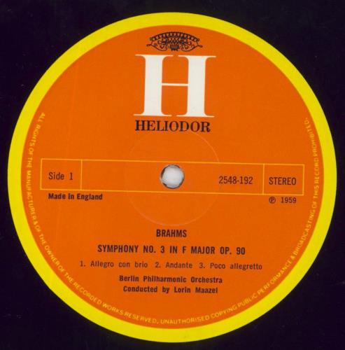 Johannes Brahms Symphony No. 3 in F Major Op.90 / Tragic Overture, Op.81 vinyl LP album (LP record) UK B10LPSY638300