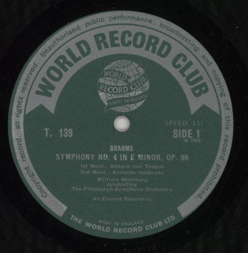 Johannes Brahms Symphony No. 4 in E minor Op. 98 vinyl LP album (LP record) UK B10LPSY758453