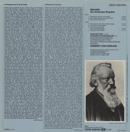 Johannes Brahms Un Requiem Allemand vinyl LP album (LP record) French B10LPUN763245