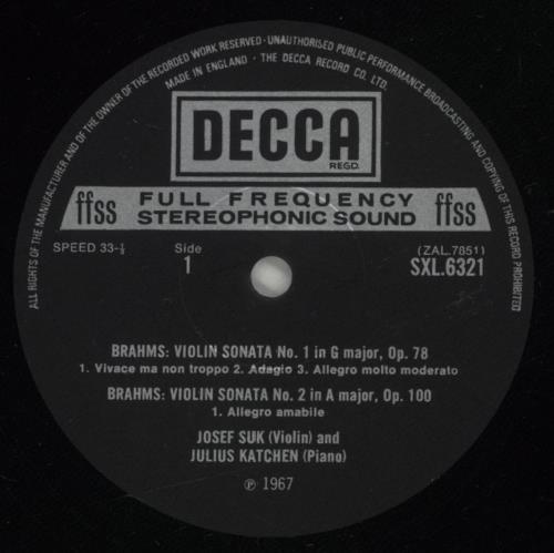 Johannes Brahms Violin Sonatas Op. 78, 100, 108 vinyl LP album (LP record) UK B10LPVI873665