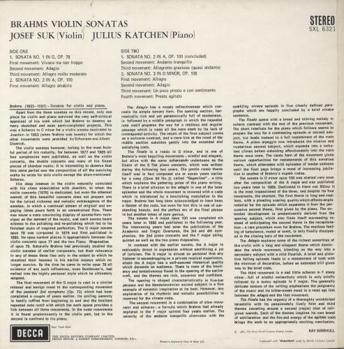 Johannes Brahms Violin Sonatas Op. 78, 100, 108 vinyl LP album (LP record) UK B10LPVI873665