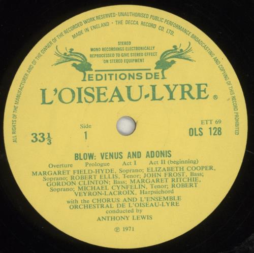 John Blow John Blow: Venus And Adonis vinyl LP album (LP record) UK 8P2LPJO853135
