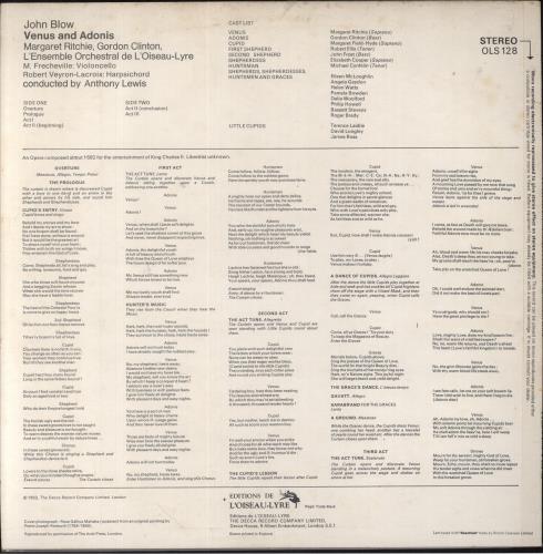John Blow John Blow: Venus And Adonis vinyl LP album (LP record) UK 8P2LPJO853135