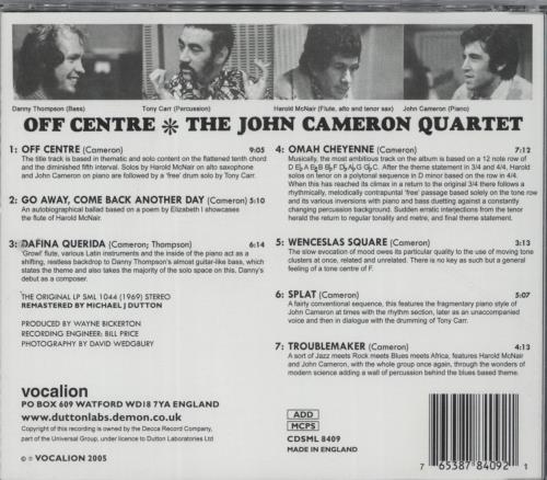 John Cameron Off Centre CD album (CDLP) UK JTFCDOF891104
