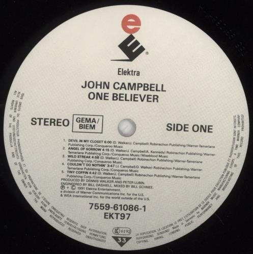 John Campbell One Believer vinyl LP album (LP record) German 8SOLPON855919