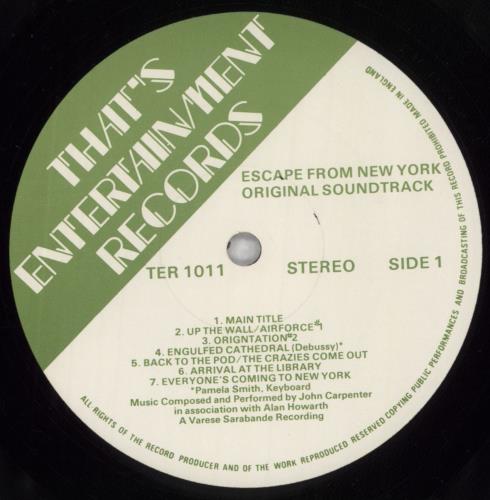 John Carpenter Escape From New York - EX vinyl LP album (LP record) UK JZVLPES825974