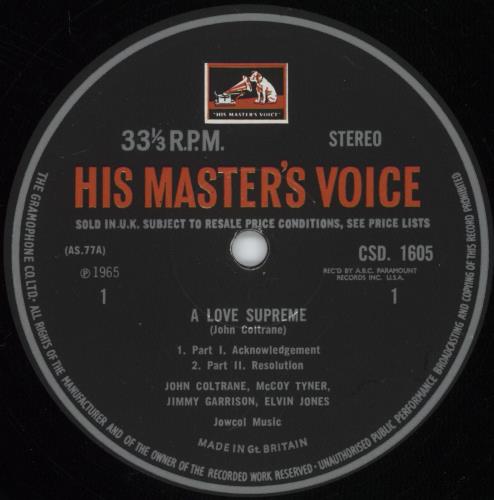 John Coltrane A Love Supreme - VG vinyl LP album (LP record) UK JCOLPAL880899
