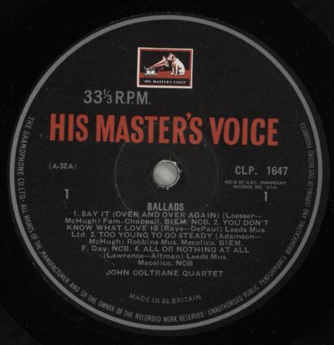 John Coltrane Ballads - 1st vinyl LP album (LP record) UK JCOLPBA880679