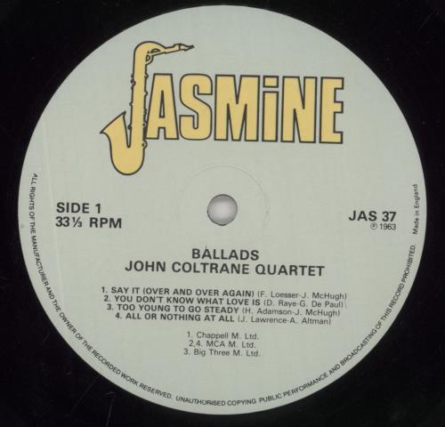 John Coltrane Ballads vinyl LP album (LP record) UK JCOLPBA384079