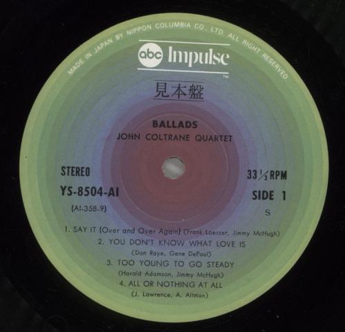 John Coltrane Ballads vinyl LP album (LP record) Japanese JCOLPBA884065