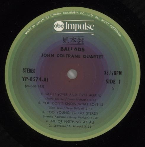 John Coltrane Ballads vinyl LP album (LP record) Japanese JCOLPBA884670