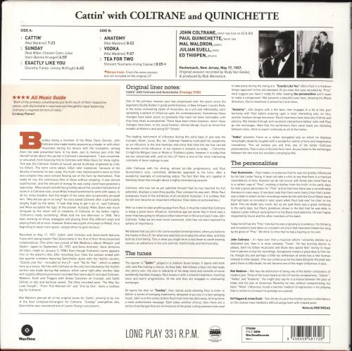 John Coltrane Cattin' With Coltrane And Quinichette vinyl LP album (LP record) UK JCOLPCA832313