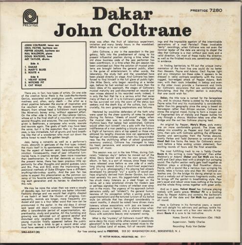 John Coltrane Dakar vinyl LP album (LP record) Japanese JCOLPDA874705