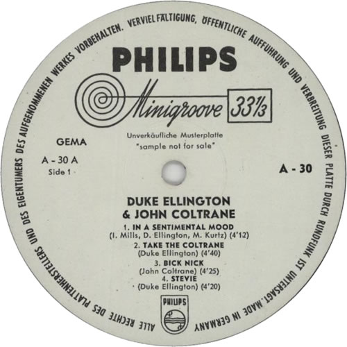 John Coltrane Duke Ellington & John Coltrane vinyl LP album (LP record) German JCOLPDU600684