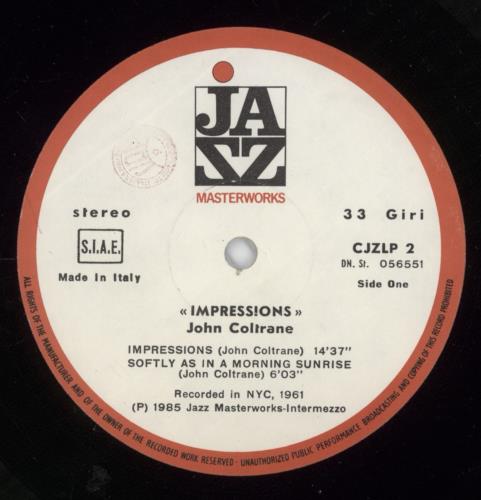 John Coltrane Impressions vinyl LP album (LP record) Italian JCOLPIM891551