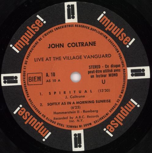 John Coltrane Live At The Village Vanguard vinyl LP album (LP record) French JCOLPLI728699