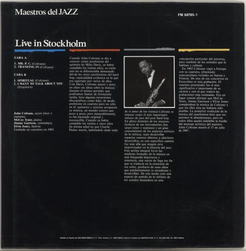 John Coltrane Live In Stockholm vinyl LP album (LP record) Spanish JCOLPLI693761