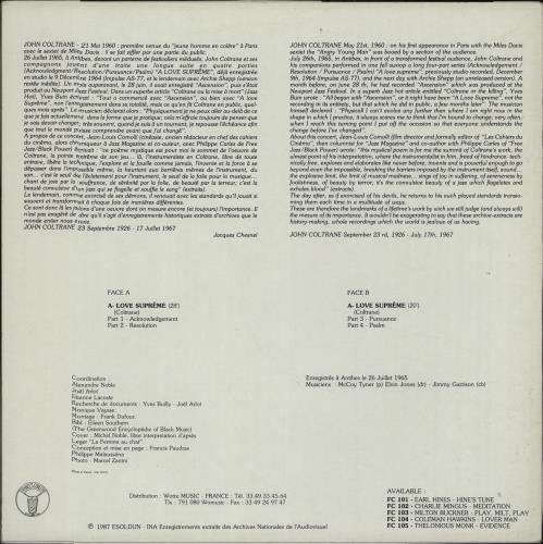 John Coltrane Love Supreme vinyl LP album (LP record) French JCOLPLO662973