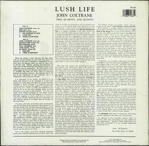 John Coltrane Lush Life vinyl LP album (LP record) German JCOLPLU598534