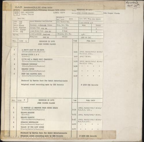 John Cooper Clarke Disguise In Love - Test Pressing vinyl LP album (LP record) UK JCCLPDI861970
