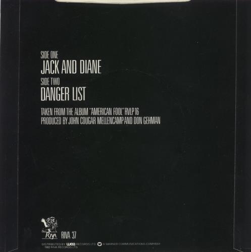John Cougar Mellencamp Jack And Diane 7" vinyl single (7 inch record / 45) UK JME07JA156571