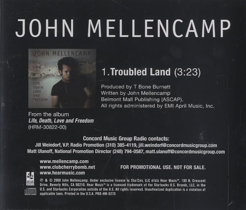 John Cougar Mellencamp Troubled Land CD single (CD5 / 5") US JMEC5TR449983