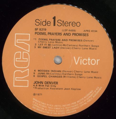 John Denver Poems, Prayers & Promises - F/L vinyl LP album (LP record) UK DNVLPPO495363