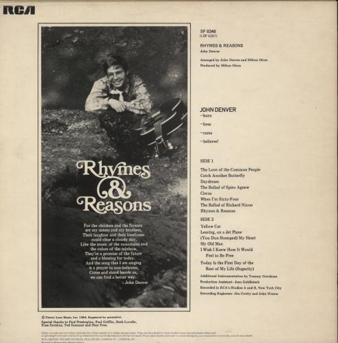 John Denver Rhymes & Reasons vinyl LP album (LP record) UK DNVLPRH382665