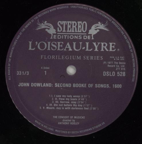 John Dowland Second Booke Of Songs 1600 2-LP vinyl record set (Double LP Album) UK 84M2LSE877113