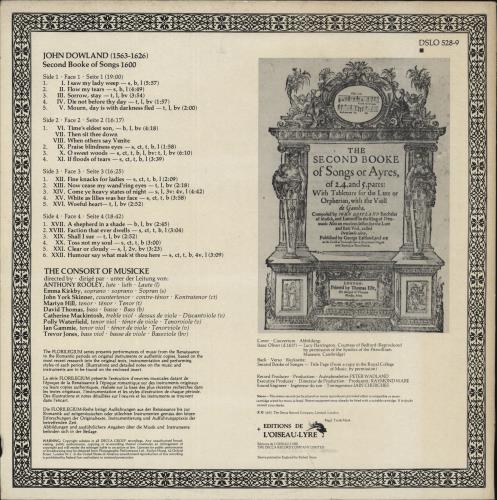 John Dowland Second Booke Of Songs 1600 2-LP vinyl record set (Double LP Album) UK 84M2LSE877113
