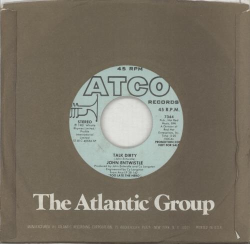 John Entwistle Talk Dirty 7" vinyl single (7 inch record / 45) US ETW07TA59595