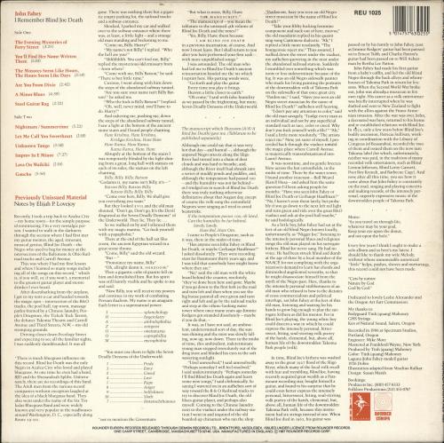 John Fahey I Remember Blind Joe Death vinyl LP album (LP record) UK J-FLPIR499758