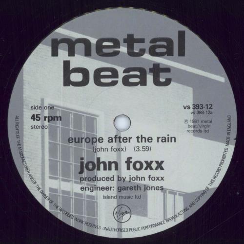 John Foxx Europe After The Rain - Stickered Sleeve 12" vinyl single (12 inch record / Maxi-single) UK JFX12EU815002