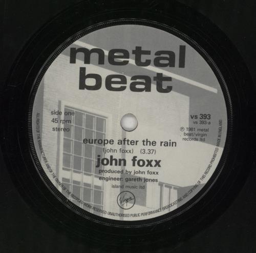John Foxx Europe After The Rain 7" vinyl single (7 inch record / 45) UK JFX07EU16704