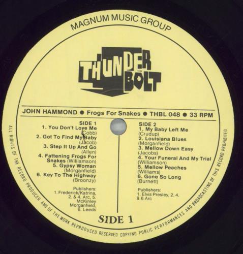 John Hammond Frogs For Snakes vinyl LP album (LP record) UK JHMLPFR826586