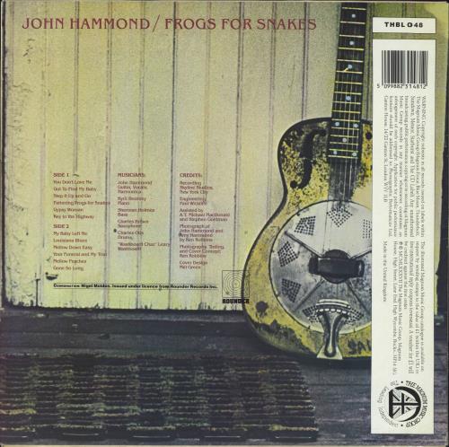 John Hammond Frogs For Snakes vinyl LP album (LP record) UK JHMLPFR826586