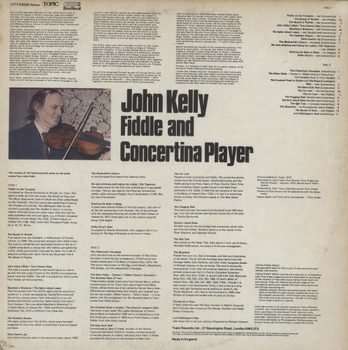 John Kelly Fiddle And Concertina Player vinyl LP album (LP record) UK 2UJLPFI762244