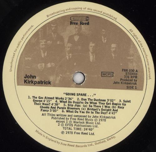 John Kirkpatrick Going Spare vinyl LP album (LP record) UK J6LLPGO565090