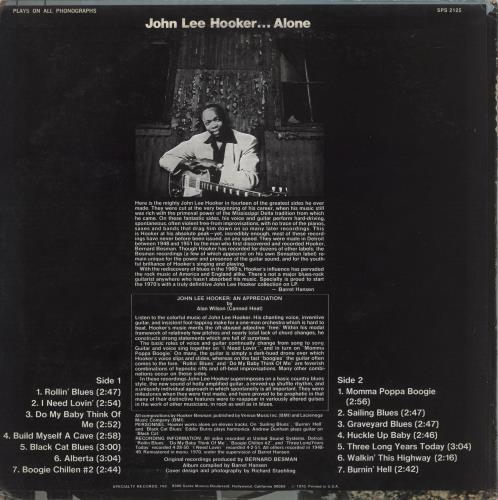 John Lee Hooker Alone vinyl LP album (LP record) US JLHLPAL327860