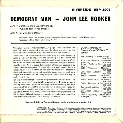 John Lee Hooker Democrat Man 7" vinyl single (7 inch record / 45) UK JLH07DE551131