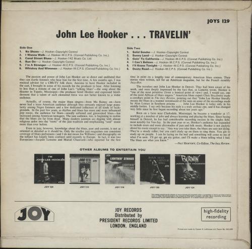 John Lee Hooker Travelin' vinyl LP album (LP record) UK JLHLPTR752899