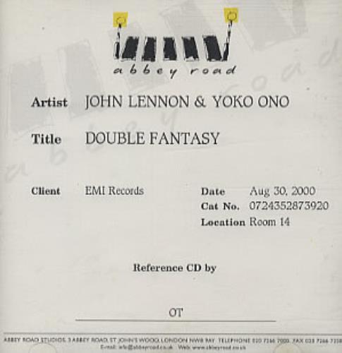 John Lennon Double Fantasy CD-R acetate UK LENCRDO340282