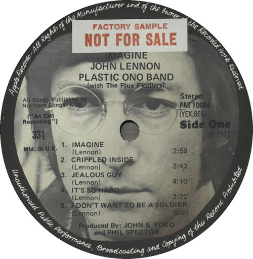 John Lennon Imagine - 1st - Sample - Complete - Sample vinyl LP album (LP record) UK LENLPIM583203
