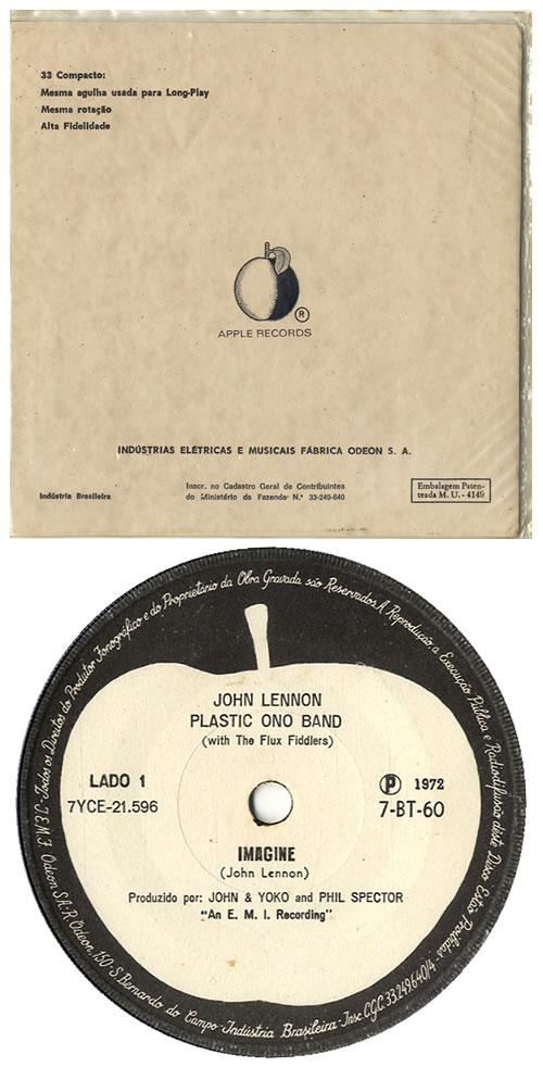 John Lennon Imagine 7" vinyl single (7 inch record / 45) Brazilian LEN07IM601688