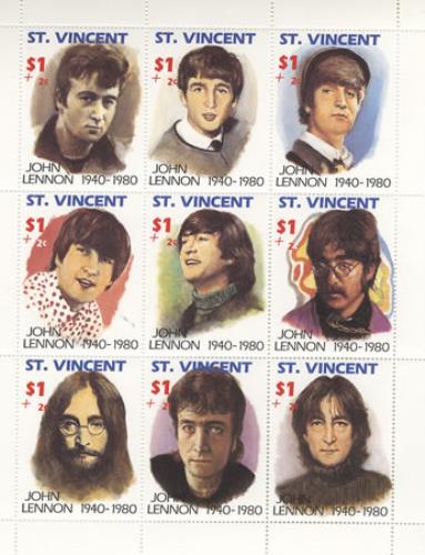 John Lennon Set Of Nine Stamps memorabilia Barbados LENMMSE395083
