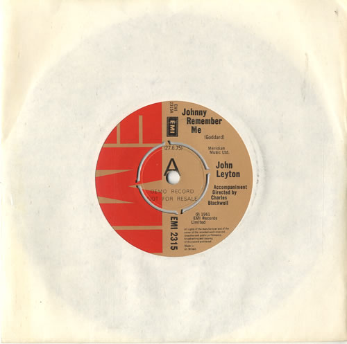 John Leyton Johnny Remember Me - 'A' Label 7" vinyl single (7 inch record / 45) UK LEY07JO600852